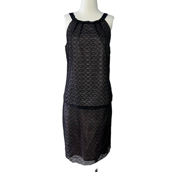 Kenar Black Silk Lace Overlay Halter Tank/Pencil Skirt Set Size 12 Cocktail - Picture 1 of 11